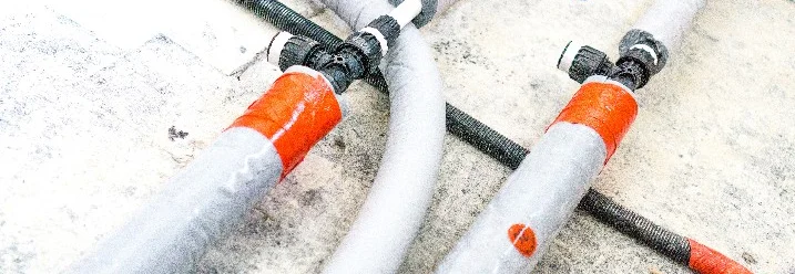 Isolierte Heizungsrohre auf Betonboden